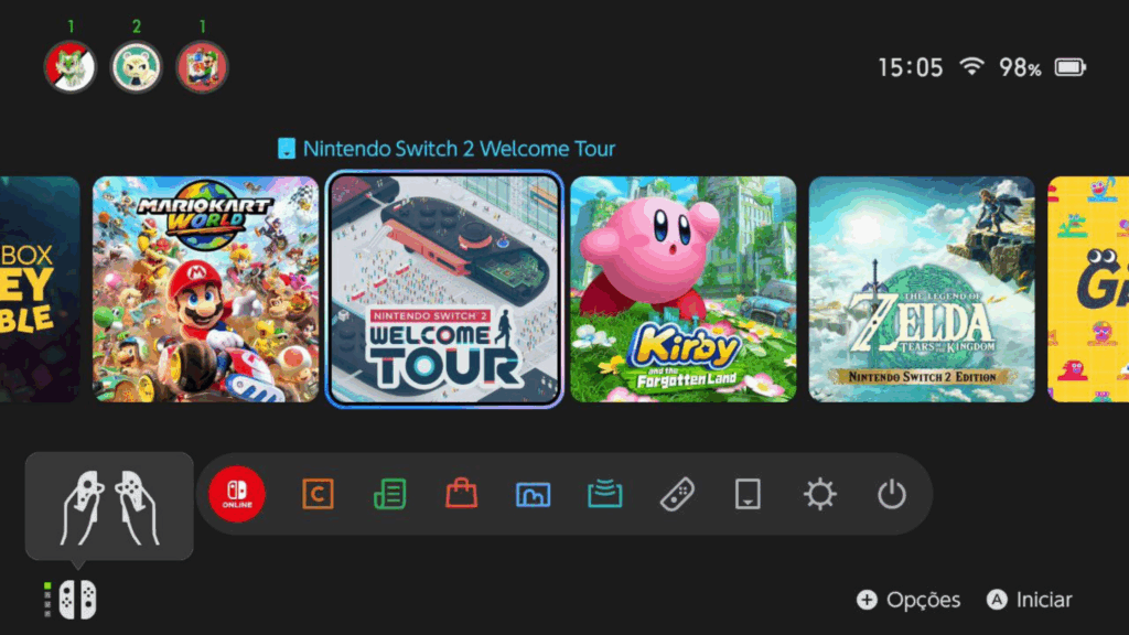 Menu do Nintendo Switch 2, não mudou muito
